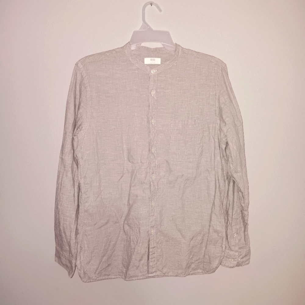 Uniqulo men's buttons down shirt size large 100% linen gray